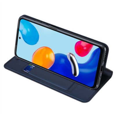 Tamsiai mėlynas atverčiamas dėklas Xiaomi Redmi Note 11 4G su stovėjimo funkcija