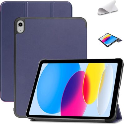 tamsiai melynas desklas apple ipad 10.9 2022 smart leather su parasomu dangteliu