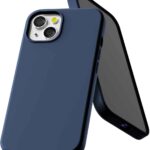 Tamsiai mėlynas dėklas Apple iPhone 13 Mercury Silicone, rodomas iš dviejų pusių su matiniu paviršiumi