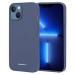 Tamsiai mėlynas dėklas Apple iPhone 14 Plus Mercury Silicone matomas iš priekio ir nugarėlės