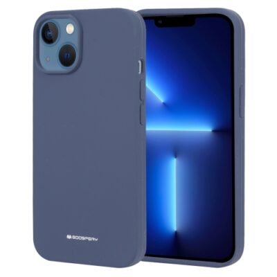 Tamsiai mėlynas dėklas Apple iPhone 14 Plus Mercury Silicone matomas iš priekio ir nugarėlės