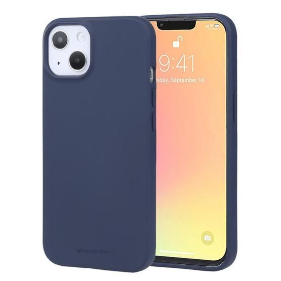 Tamsiai mėlynas dėklas Apple iPhone 14 Plus Mercury Soft Tamsiai mėlynas dėklas Apple iPhone 14 Plus Mercury Soft, dengiantis telefoną iš priekio ir nugarėlės