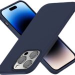 Tamsiai mėlynas dėklas Apple Iphone 14 Pro Dynamic modelis parodytas iš dviejų pusių