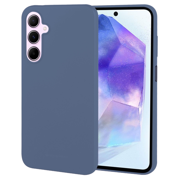 Tamsiai mėlynas dėklas Samsung A556 A55 5G Mercury Soft Tamsiai mėlynas dėklas Samsung A556 A55 5G Mercury Soft matomas iš priekio ir nugarėlės