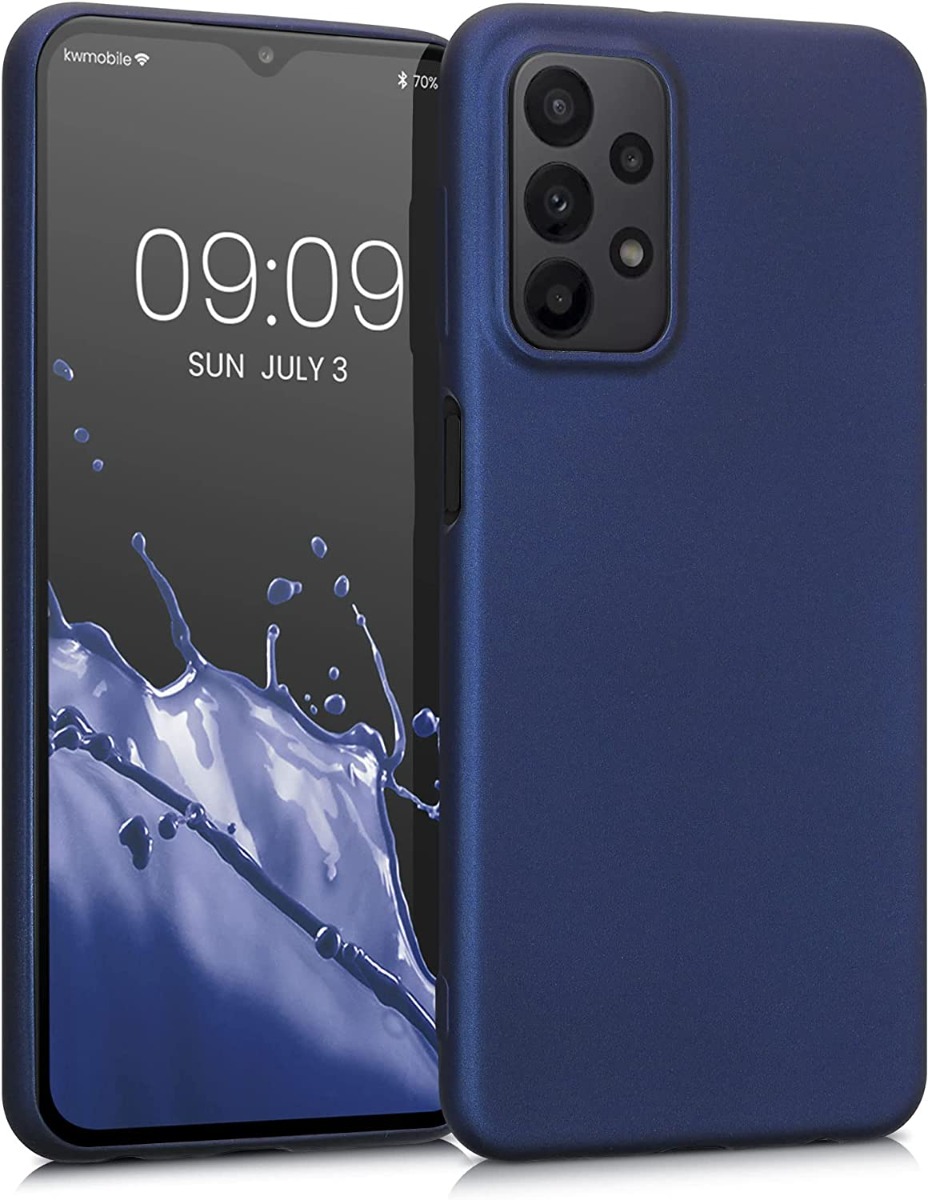 Tamsiai mėlynas dėklas Samsung Galaxy A235 A23 4G / A236 A23 5G Tamsiai mėlynas dėklas Samsung Galaxy A23 su matiniu paviršiumi ir apsauga kamerai