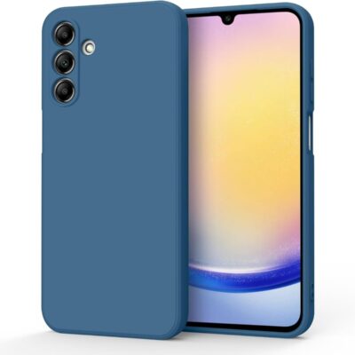 Tamsiai mėlynas dėklas Samsung Galaxy A256 A25 5G Liquid Silicone 1.5mm su trimis kameros objektyvais ir ekranu