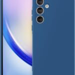 Tamsiai mėlynas dėklas Samsung Galaxy A556 A55 5G Liquid Silicone, plonas 1.5mm dangtelis su kamera supančia išpjova