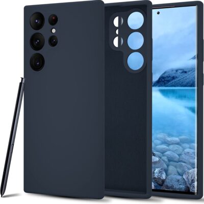 Tamsiai mėlynas dėklas Samsung Galaxy S918 S23 Ultra 5G su atvira kamera ir telefono ekranu