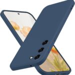 Tamsiai mėlynas dėklas Samsung S916 S23 Plus 5G Liquid Silicone apsaugo telefoną su trimis kameros angomis