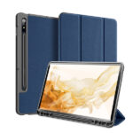 Tamsiai mėlynas dėklas Samsung Tab S7 S8 planšetei su stovu ir rašiklio laikikliu