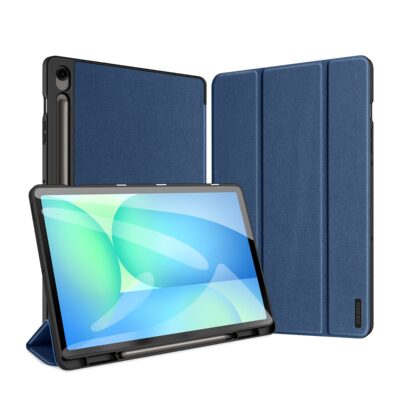 Tamsiai mėlynas dėklas Samsung X620 X626 Tab S10 FE Plus su išmaniu uždarymu ir laikikliu rašikliui