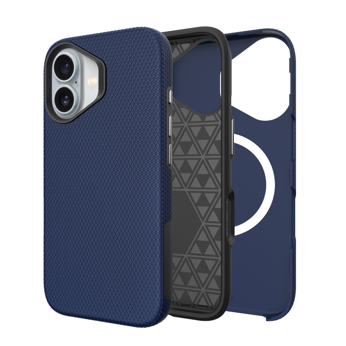 Tamsiai melynas deklas telefonui Apple Iphone 11 Perfectionists Triangle Mag Tamsiai melynas deklas telefonui Apple Iphone 11 Perfectionists Triangle Mag su trikampiu reljefu pavirsiumi