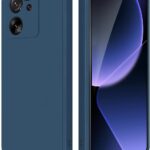 Tamsiai mėlynas dėklas Xiaomi 13T ir 13T Pro pagamintas iš skysto silikono, matomas iš priekio ir nugarėlės