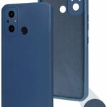 Tamsiai mėlynas dėklas Xiaomi Redmi 11A Liquid Silicone 1.5mm matomas priekinis ir galinis vaizdas