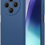 Tamsiai mėlynas dėklas Xiaomi Redmi 14C su apsauga kamerai ir šone matomais mygtukais