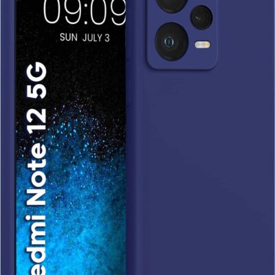 Tamsiai mėlynas dėklas Xiaomi Redmi Note 12 5G su trijų kamerų išpjovomis ir matinio silikono paviršiaus