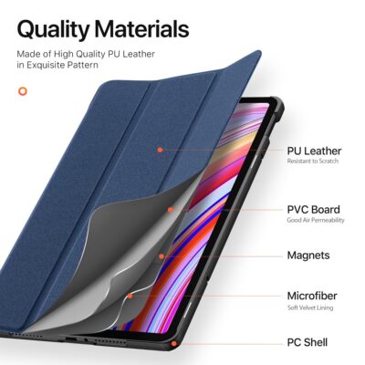 Tamsiai melynas deklas Xiaomi Redmi Pad Pro 12.1 Dux Ducis Domo is PU odos su magnetais bei mikropluošto pamušalu