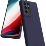 Tamsiai mėlynos spalvos dėklas Samsung Galaxy S21 Ultra Mercury Silicone su atvira kamera ir ekranu