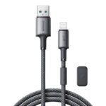 Tamsiai pilkas USB kabelis Joyroom SA-50 USB-A to Lightning 3A 1.2m su nailoniniu apvalkalu