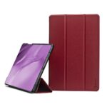 Tamsiai raudonas dėklas Xiaomi Redmi Pad 2 Pro 12.1 colių Smart Leather, matomas atlenktas ir uždarytas