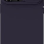 Tamsiai violetinis dėklas Nillkin CamShield Silky Magnetic Silicone telefonui Apple iPhone 14 Pro Max su apsaugine kameros uždanga