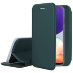 Tamsiai žalias atverčiamas dėklas Samsung A566 A56 5G Book Elegance su matomu telefono ekranu