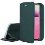 Tamsiai žalias atverčiamas dėklas Samsung Galaxy A336 A33 5G Book Elegance, atidengtas ir pastatytas