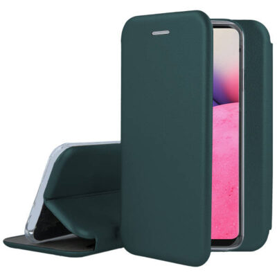 Tamsiai žalias atverčiamas dėklas Samsung Galaxy A536 A53 5G Book Elegance su matiniu paviršiumi ir skaidriu vidumi