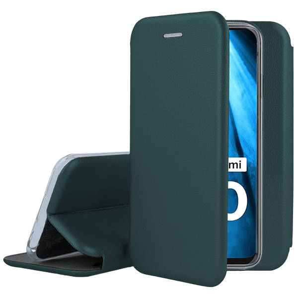 Tamsiai žalias atverčiamas dėklas Xiaomi Redmi 10C Book Elegance Tamsiai žalias atverčiamas dėklas Xiaomi Redmi 10C atidarytas ir pastatytas stovėti