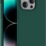 Tamsiai žalias dėklas Apple Iphone 14 Pro X-level Dynamic, vaizduojantis telefono ekrano ir kameros apsaugą