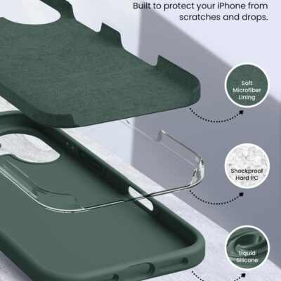 Tamsiai žalias dėklas Apple iPhone 16 Plus Mercury Silicone su trijų sluoksnių konstrukcija