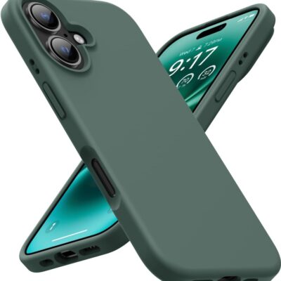 Tamsiai žalias silikoninis dėklas Apple iPhone 16 Plus su kamera ir ekranu