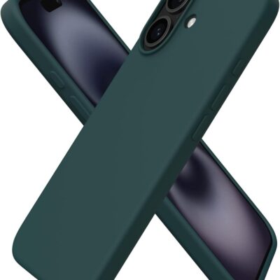 Tamsiai žalias dėklas Apple iPhone 16 X-level Guardian apsaugo telefoną ir turi tiksliai išpjautas kameros bei mygtukų vietas