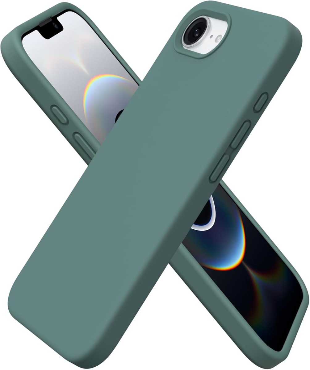 Tamsiai zalias deklas Apple iPhone 16e Mercury Silicone Tamsiai zalias deklas Apple iPhone 16e Mercury Silicone silikono materiale aplink telefono ekrana ir kamera