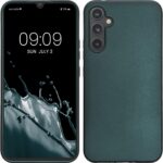 Tamsiai žalias dėklas Samsung A346 A34 5G X-level Guardian telefone iš priekio ir galo