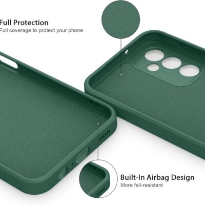 Tamsiai zalias deklas Samsung Galaxy A145 A14 4G A146 A14 5G su pilnu apsaugos dizainu ir pripuciamu oro pagalvemis