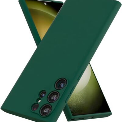 Tamsiai zalias deklas Samsung Galaxy S918 S23 Ultra 5G Mercury Silicone su kamera ir mygtuku isvaizda