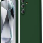 Tamsiai žalias dėklas Samsung S721 S24 FE X-level Dynamic telefonui su trimis kameros lęšiais ir šone esančiais mygtukais