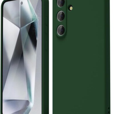 Tamsiai žalias dėklas Samsung S721 S24 FE X-level Dynamic telefonui su trimis kameros lęšiais ir šone esančiais mygtukais