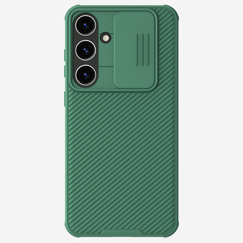 Tamsiai žalias dėklas Samsung S926 S24 Plus Nillkin Camshield Tamsiai žalias dėklas Samsung S926 S24 Plus Nillkin Camshield su kameros uždengimo funkcija ir dryžuotu paviršiumi