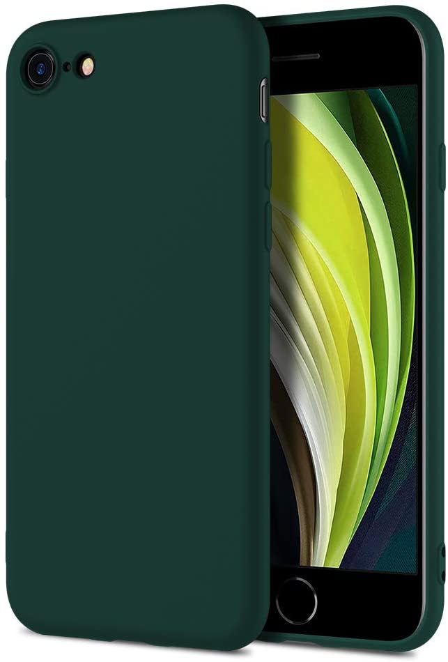 Tamsiai žalios spalvos dėklas Apple iPhone 7 8 SE 2020 X-level Dynamic Tamsiai žalios spalvos dėklas Apple iPhone 7 8 SE 2020 X-level Dynamic telefone matomas iš priekio ir nugarėlė iš tamsiai žalios medžiagos