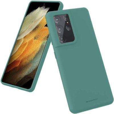 tamsiai zalias silikono deklas samsung galaxy s21 ultra modeliui su ispjova kamera