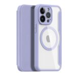 Violetinis atverčiamas dėklas Apple iPhone 13 Pro su permatomu nugarėlės skyriumi ir apsauga kamerai