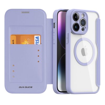 Violetinis atverčiamas dėklas Apple iPhone 14 Pro Max Dux Ducis Skin X Pro su kortelių lizdu