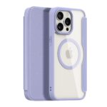 Violetinis atverčiamas dėklas Apple iPhone 15 Pro Max su permatomu galiniu dangčiu