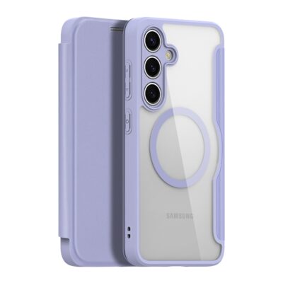 Violetinis atverčiamas dėklas Samsung S921 S24 su permatomu nugarėlių ir magnetiniu žiedu