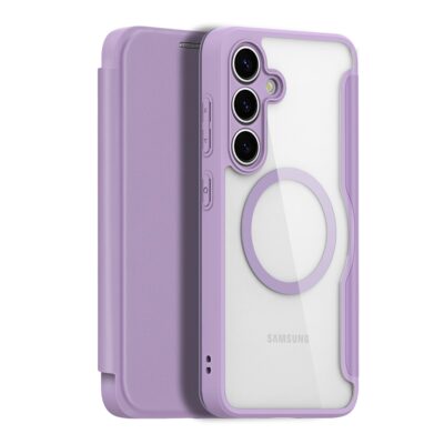 Violetinis atverčiamas dėklas Samsung S931 S25 su permatomu korpusu ir magnetiniu žiedu