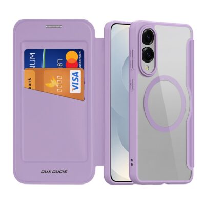 Violetinis atverčiamas dėklas Samsung S937 S25 Edge Dux Ducis Skin X Pro su kortelių kišenėmis
