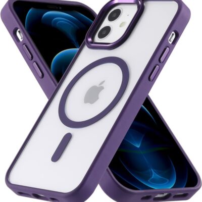 Violetinis dėklas Apple Iphone 12 su magnezuota apsauga ir permatoma nugarėle