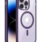 Violetinis dėklas Apple Iphone 14 Pro Premium Mag Cover su skaidriu užpakaliu ir magnetiniu žiedu